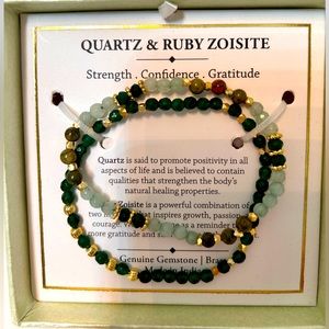 Shivam India Quartz & Ruby Zoisite Genuine Gemstone Two pic Bracelets with brass